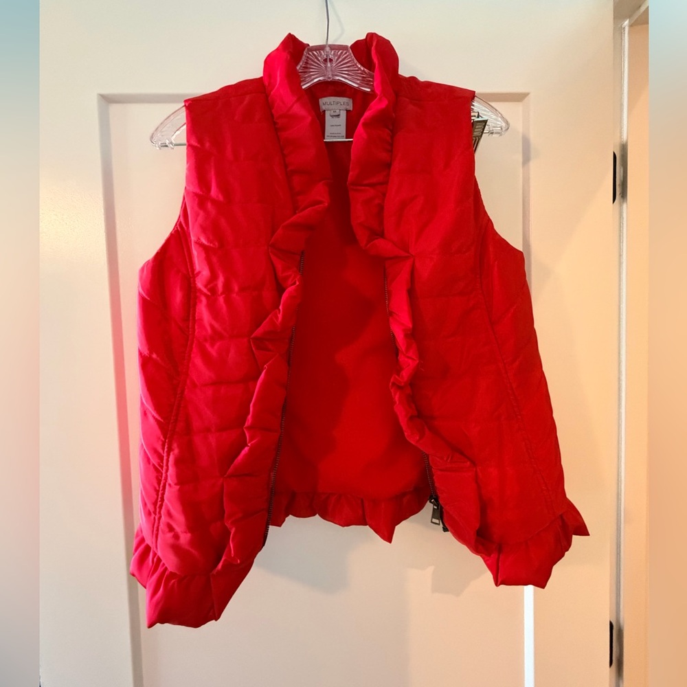 Multiples Red Ruffle Vest